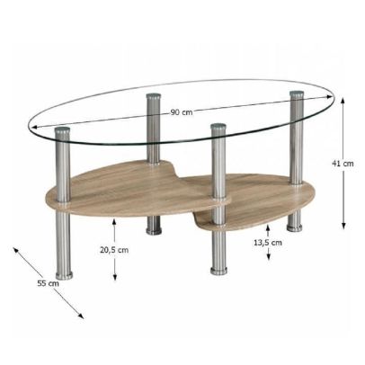 Konferenčný stolík, oceľ/číre sklo/dub sonoma, PANTY NEW 2
