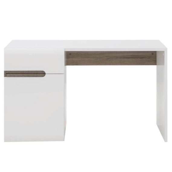 PC stôl, biela extra vysoký lesk HG/dub sonoma tmavý truflový, LYNATET TYP 80