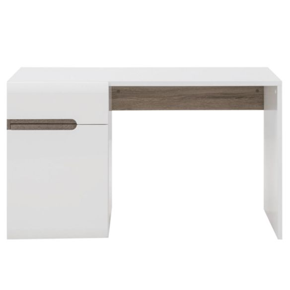 PC stôl, biela extra vysoký lesk HG/dub sonoma tmavý truflový, LYNATET TYP 80