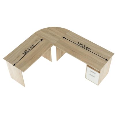 Rohový PC stôl, dub sonoma/biela, MAURUS NEW MA11 2