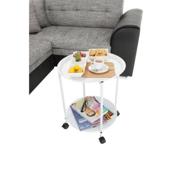Príručný stolík s odkladacou táckou, biela, DERIN