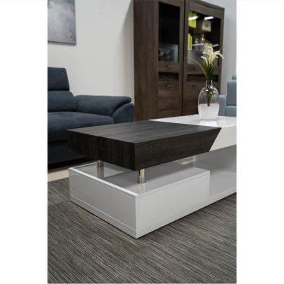 Konferenčný stolík, biely lesk/sivočierna s kresbou dreva, MELIDA 2