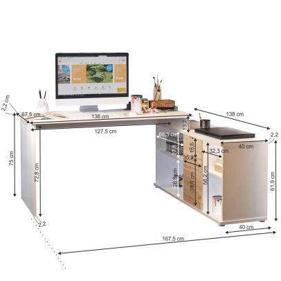 Písací stôl, biela/dub wotan, DALTON 2 NEW VE 02 2
