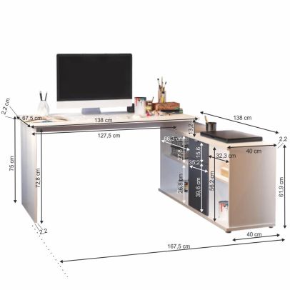 Písací stôl, biela/sivá, DALTON 2  NEW VE 02 2
