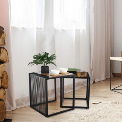 Konferenčné stolíky, set 2 ks, dub/čierny, RIMBO 2