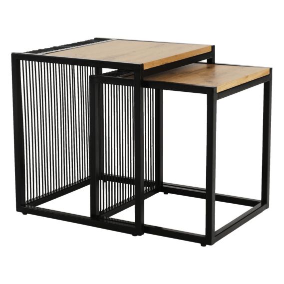 Konferenčné stolíky, set 2 ks, dub/čierny, RIMBO