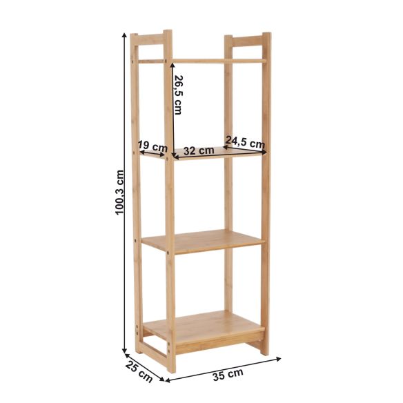 4-poličkový regál, prírodný bambus, IMPEROR TYP 2