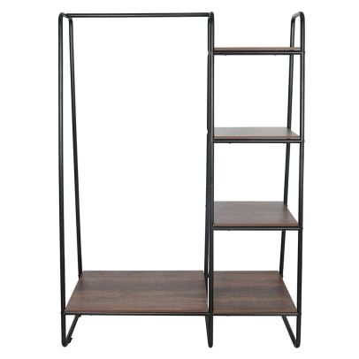 Šatníkový organizér/regál s policami, čierna/orech, ROBYN 2