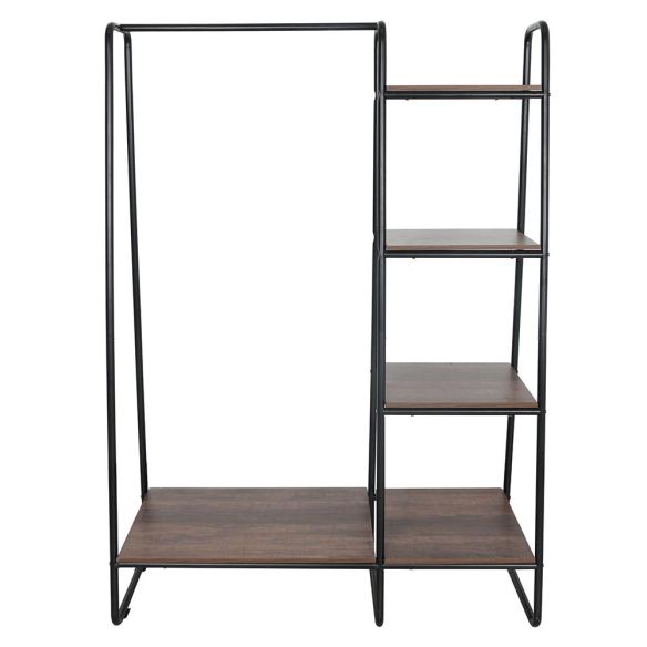 Šatníkový organizér/regál s policami, čierna/orech, ROBYN