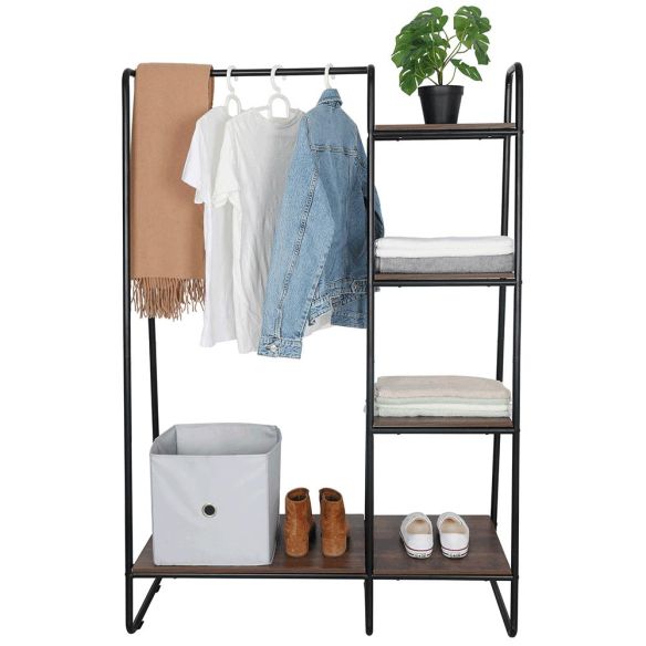 Šatníkový organizér/regál s policami, čierna/orech, ROBYN