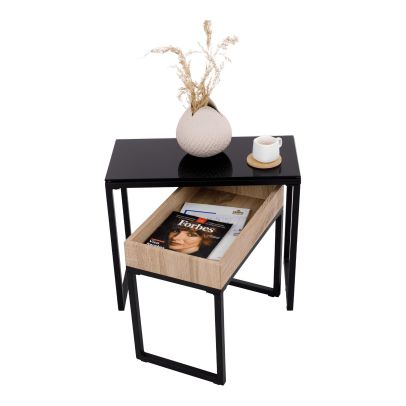 Konferenčné stolíky, set 2 ks, dub/čierna, DAGOR 2