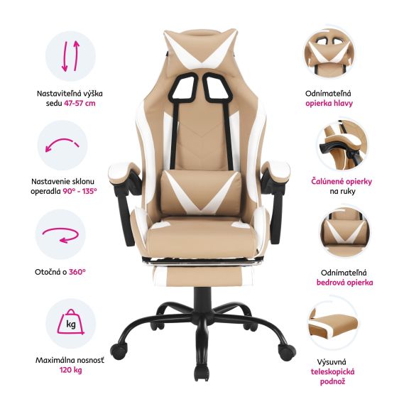 Kancelárske/herné kreslo, čierna/biela/béžová, OZGE 2 NEW