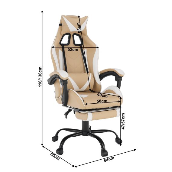 Kancelárske/herné kreslo, čierna/biela/béžová, OZGE 2 NEW