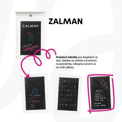 Skladací stôl na stenu, s kriedovou tabuľou, biela, ZALMAN 2