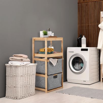 Regál, lakovaný bambus/látka sivá, KELANA 2