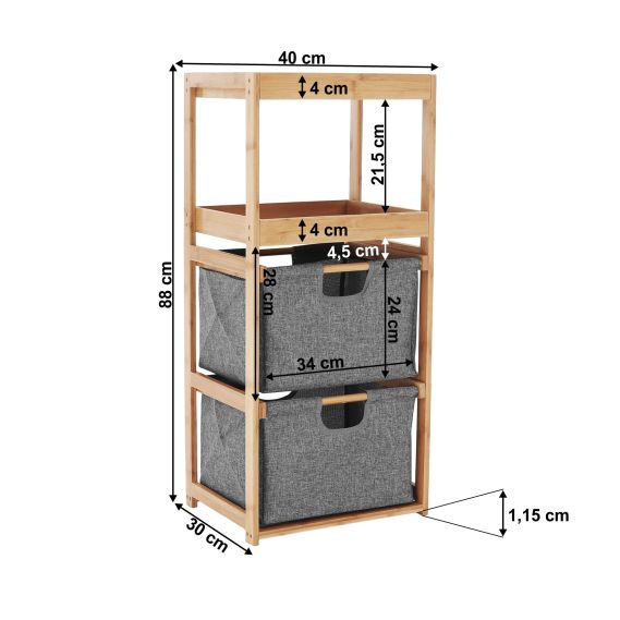 Regál, lakovaný bambus/látka sivá, KELANA