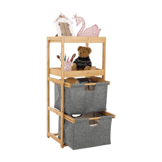 Regál, lakovaný bambus/látka sivá, KELANA