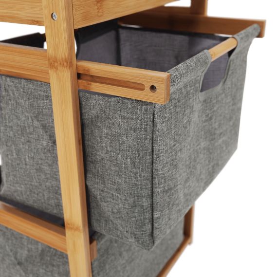 Regál, lakovaný bambus/látka sivá, KELANA