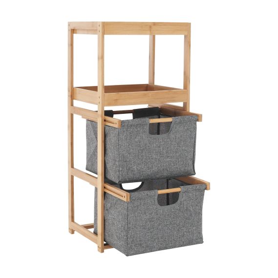 Regál, lakovaný bambus/látka sivá, KELANA