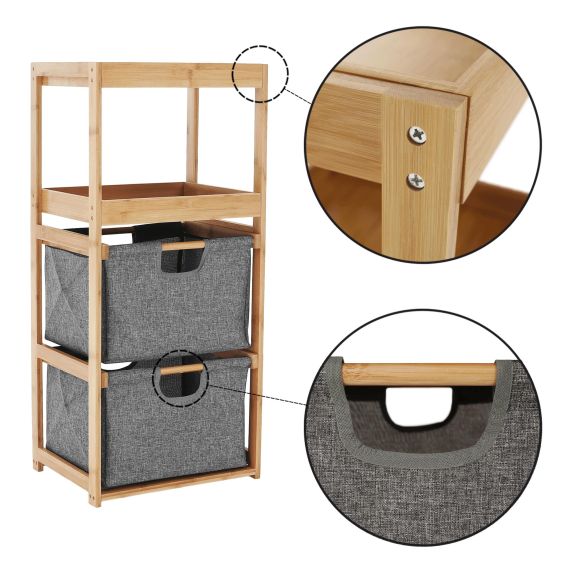 Regál, lakovaný bambus/látka sivá, KELANA