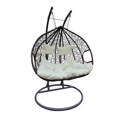 Závesné dvojkreslo, hnedá/krémová, DALVEA 2 NEW