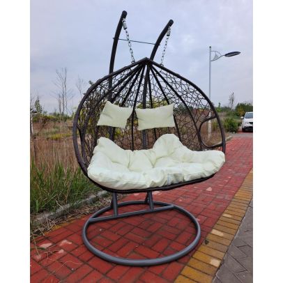 Závesné dvojkreslo, hnedá/krémová, DALVEA 2 NEW 2