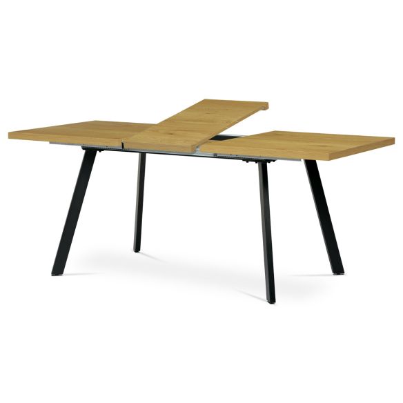 Jedálenský stôl 140+40x85x75 cm, doska melamín, 3D dekor divoký dub, kovové nohy, čierny mat HT-780 OAK