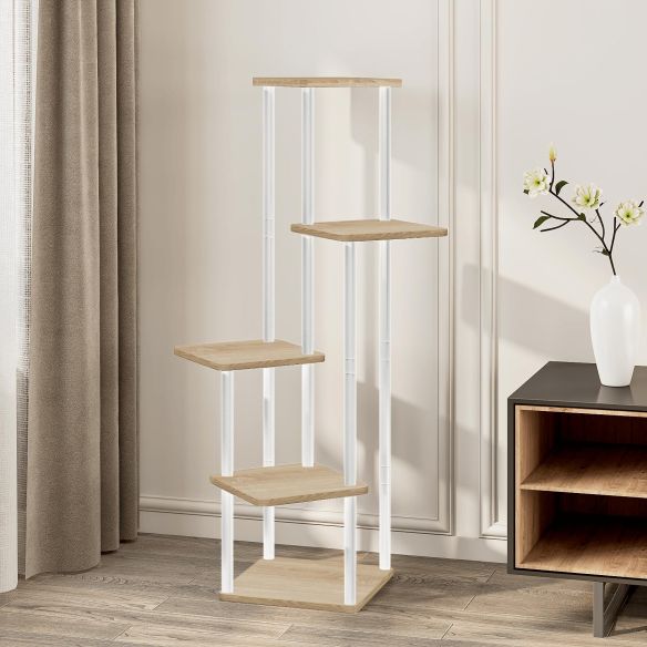 Kovový stojan na kvety, biela/dub sonoma, ADITE