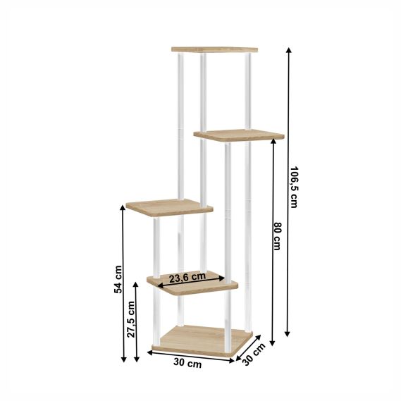 Kovový stojan na kvety, biela/dub sonoma, ADITE