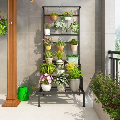 Kovový stojan na kvety, čierna, BALKO 2