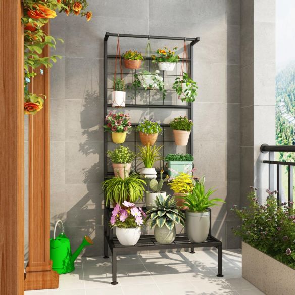 Kovový stojan na kvety, čierna, BALKO