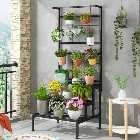 Kovový stojan na kvety, čierna, BALKO