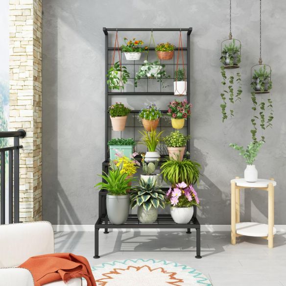 Kovový stojan na kvety, čierna, BALKO