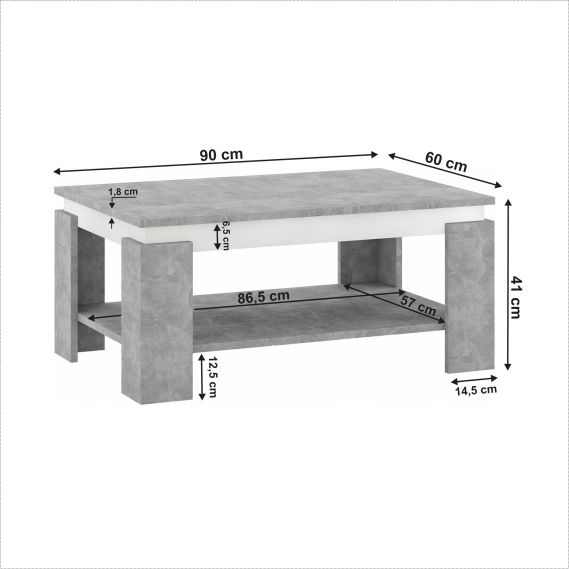 Konferenčný stolík, betón/biela, PIANI