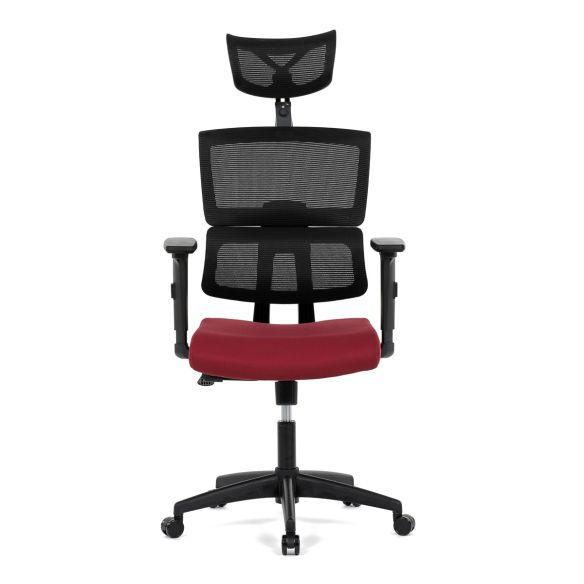 Kancelárska stolička, poťah bordó látka a čierna sieťovina MESH, hojdací mech. KA-B1025 BOR