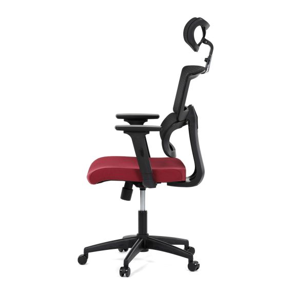 Kancelárska stolička, poťah bordó látka a čierna sieťovina MESH, hojdací mech. KA-B1025 BOR