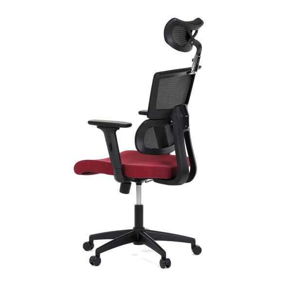 Kancelárska stolička, poťah bordó látka a čierna sieťovina MESH, hojdací mech. KA-B1025 BOR