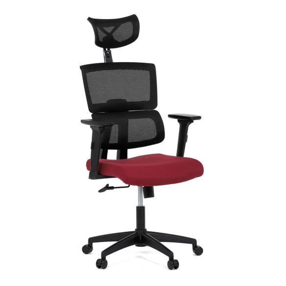 Kancelárska stolička, poťah bordó látka a čierna sieťovina MESH, hojdací mech. KA-B1025 BOR