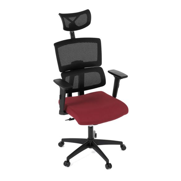 Kancelárska stolička, poťah bordó látka a čierna sieťovina MESH, hojdací mech. KA-B1025 BOR
