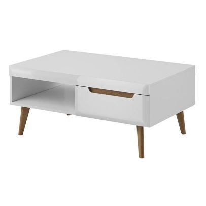 Konferenčný stolík NORDI NL107, biely lesk/dub sonoma | biela/biely lesk/dub sonoma