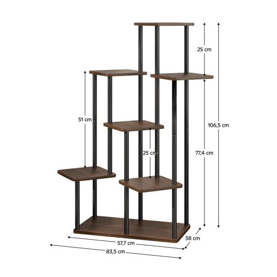 Kovový stojan na kvety, čierna/rustikálne drevo, ADITE TYP 2