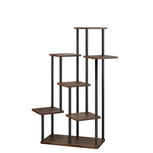 Kovový stojan na kvety, čierna/rustikálne drevo, ADITE TYP 2