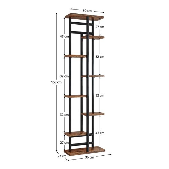 Kovový stojan na kvety, čierna/rustikálne drevo, LEDOR TYP 4