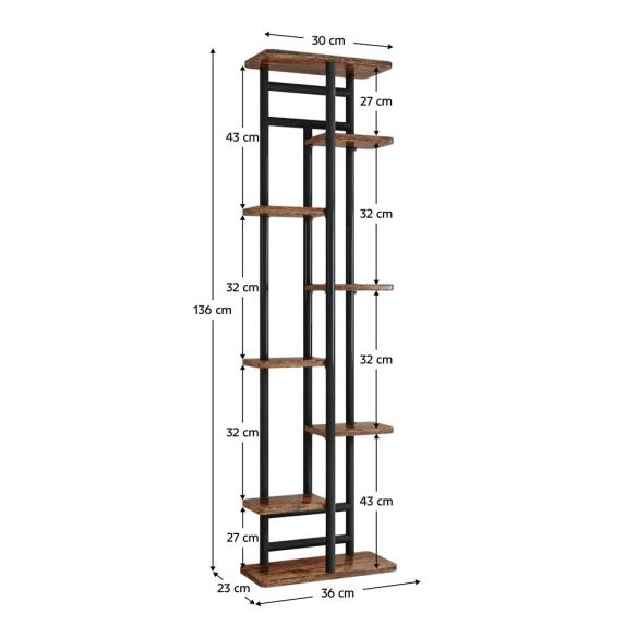 Kovový stojan na kvety, čierna/rustikálne drevo, LEDOR TYP 4