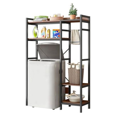 Regál nad práčku, dub tmavý/čierna, DELSIN