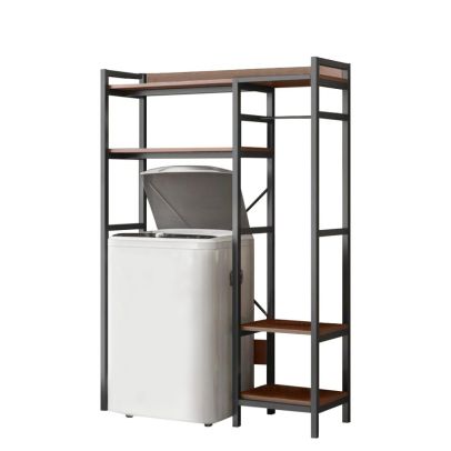 Regál nad práčku, dub tmavý/čierna, DELSIN 2