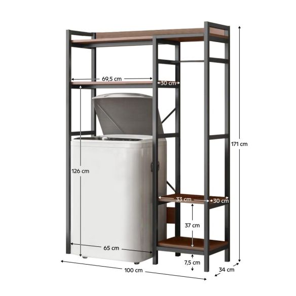 Regál nad práčku, dub tmavý/čierna, DELSIN