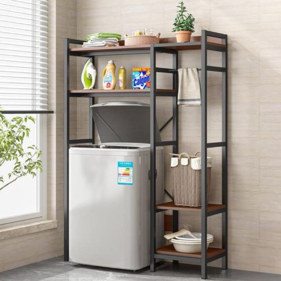 Regál nad práčku, dub tmavý/čierna, DELSIN