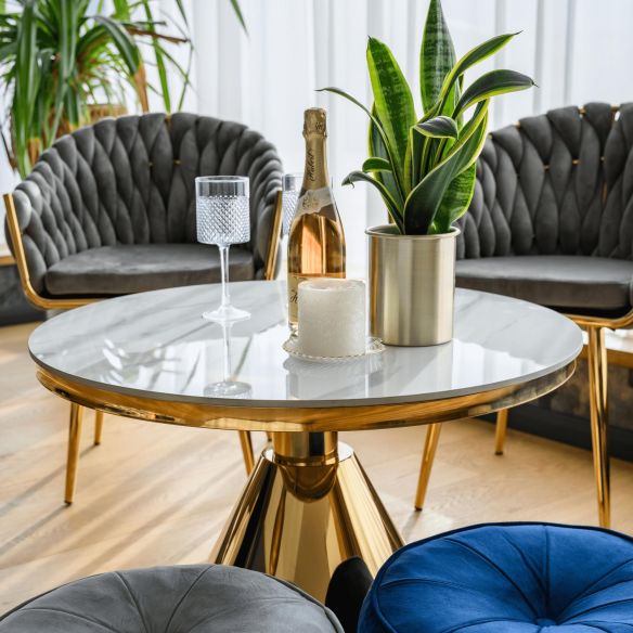 Konferenčný stolík, zlatá/biely mramor, GREIS TYP 2