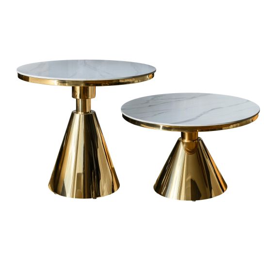 Konferenčný stolík, zlatá/biely mramor, GREIS TYP 2